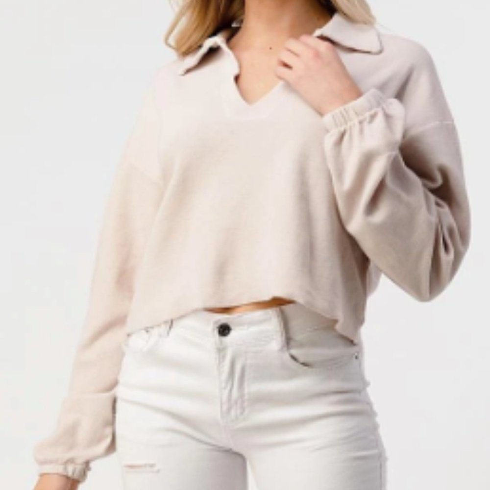 South Moon Under Cropped Sweatshirt Beige Hashttag Intrend